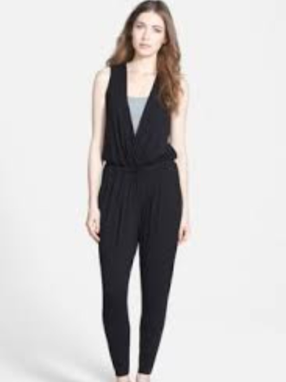 Eileen Fisher Black Sleeveless V-Neck Draped Jumpsuit Size 1X